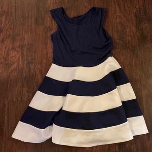 Navy Blue and White Striped Homecoming/Cocktail Dress